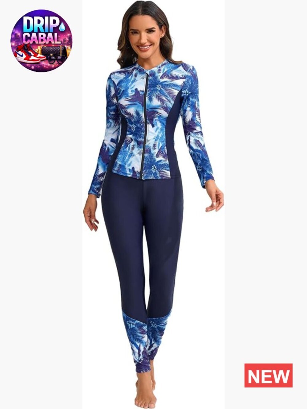 Women's Full Coverage Long Sleeve Rash Guard Swimsuit Burkini Set with Hijab